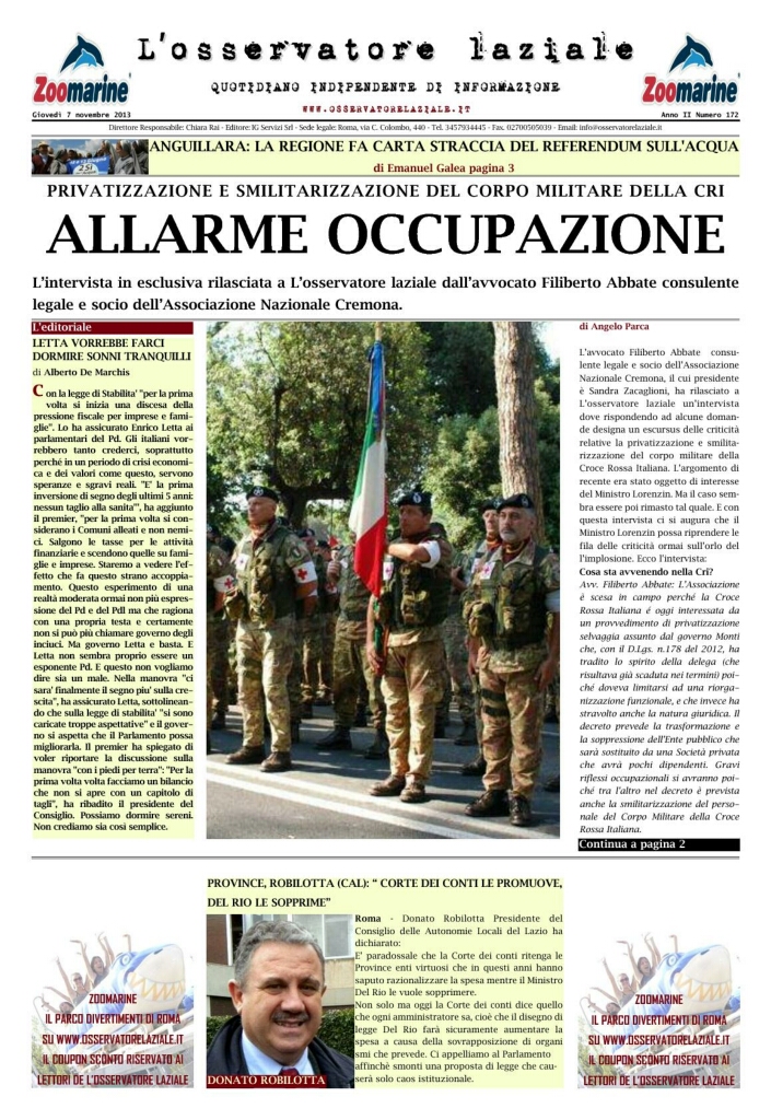 L'osservatore d'Italia edizione del 7 Novembre 2013